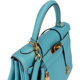 Hermès Taurillon Clemence Leather Gold Kelly 32 Handbag Blue Saint-Cyr