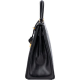 Hermès Box Calf Kelly Sellier 28 Handbag xx stempel / auf schwarz gefärbt? - vintageandkickz