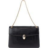 Bvlgari Black Leather Serpenti Forever Flap Shoulder Bag