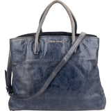Miu Miu Bluelette Vitello Shine Leather Tote Handbag