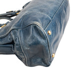 Miu Miu Blue Vitello Shine Leather Satchel Handbag