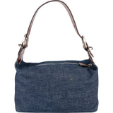 Prada Blue Denim Brown Leather D-Ring Shoulder Bag
