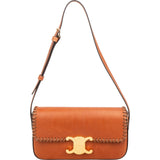 Celine Brown Calfskin Triomphe Claude Blanket Stitch Shoulder Bag