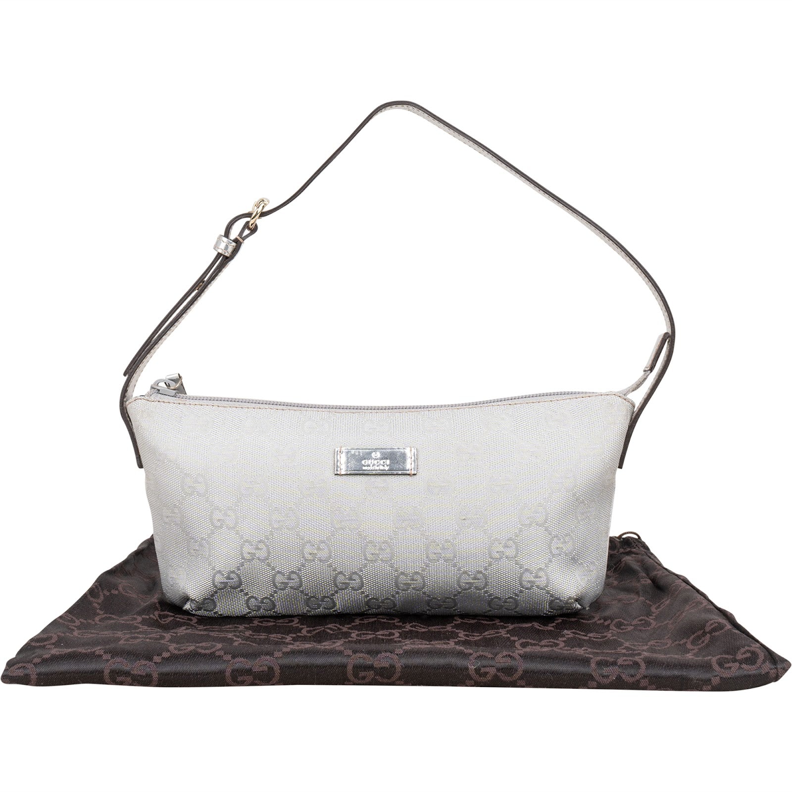 Gucci Silver Monogram GG Pochette Handbag - vintageandkickz