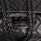 Chanel Aged Qulited Calfskin 2.55 Reissue So Black Jumbo Double Flap Crossbody Bag