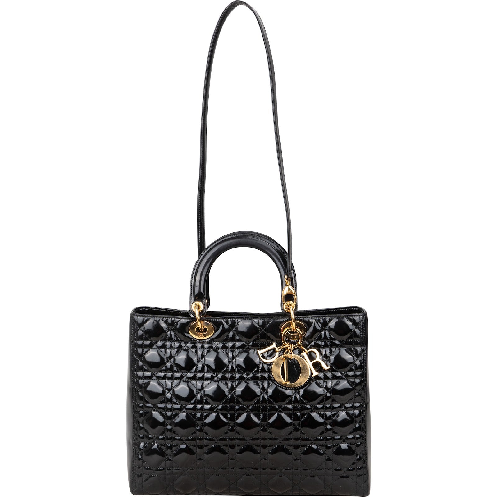 Christian Dior Quilted Patent Leather Lady Dior Handbag - vintageandkickz