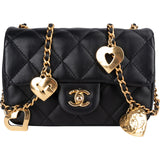 Chanel Quilted Lambskin Heart Charms Mini Rectangular Single Flap Crossbody Bag