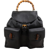 Gucci Noir Calfskin Leather Bamboo Backpack