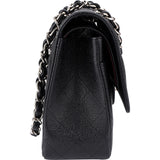 Chanel Quilted Caviar Leather Palladium Jumbo Double Flap Crossbody Bag