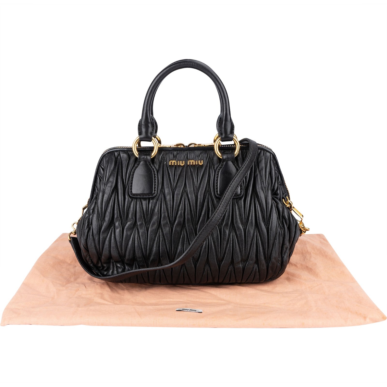 [🔄️B24 / F15] Miu Miu Black Matelassé Nappa Leather Top-Handle Bag Handbag - vintageandkickz