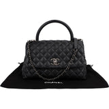 Chanel Quilted Caviar Leather Palladium Coco Handle Single Flap Handbag
