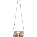 [🔄️B14 / F36] Coach Monogram Signature Canvas Hampton Studded Demi Flap Crossbody Bag - vintageandkickz