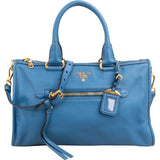 Prada Blue Leather Vitello Daino Satchel Handbag