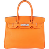Hermès Orange H Taurillon Clemence Leather Palladium Birkin 30 Handbag
