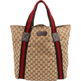 Gucci Monogram GG Canvas Web Large Tote Handbag