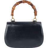 Gucci Navy Smooth Leather Bamboo Top Handle Bag Handbag