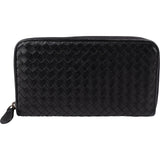 Bottega Veneta Black Intrecciato Leather Zip Around Wallet