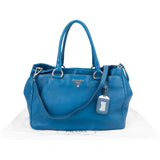Prada Blue Vitello Daino Leather Tote Shoulder Bag