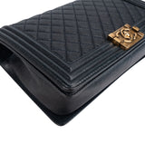 Chanel Quilted Navy Caviar Leather Large Boy Single Flap Crossbody Bag