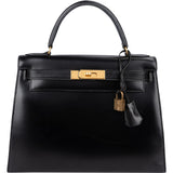 Hermès Noir Box Calf Kelly Sellier 28 Handbag