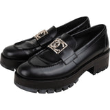 Chanel Black Brushed Leather CC Platform Loafers (38)