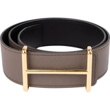 Hermès Noir & Taupe Pebbled Pesom Leather H Reversible Belt (80)