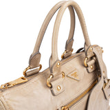 Prada Beige Vitello Shine Leather Bowler Handbag