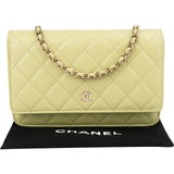 Chanel Green Quilted Lambskin Wallet On Chain Crossbody Bag