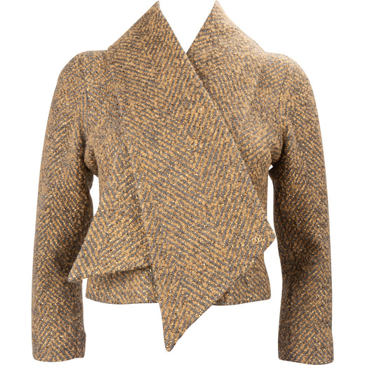 Chanel Multicolor Wool Draped Lapel Herringbone Scarf Jacket (FR 34 / DE 32)