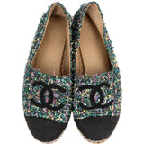Chanel Multicolor Black Tweed CC Espadrilles Shoes (40)