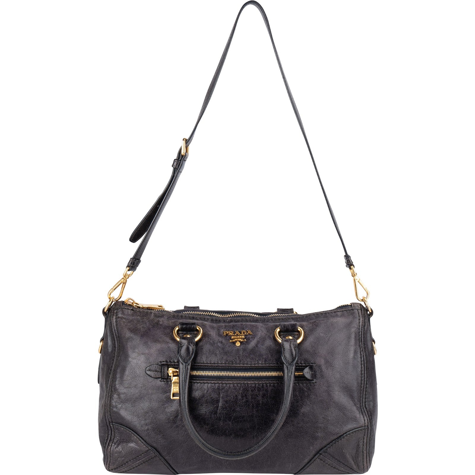 Prada Black Vitello Leather City Handbag - vintageandkickz