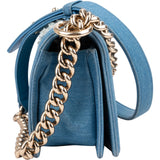 Chanel Denim Frayed Chevron Pleated Small Boy Crossbody Bag