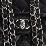 Chanel Quilted Caviar Leather Palladium Jumbo Double Flap Crossbody Bag