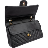 Chanel Quilted Lambskin Chevron Medium 24K Gold Double Flap Shoulder Bag