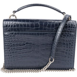 Saint Laurent Navy Exotic Croc-Embossed Sunset Top Handle Crossbody Bag