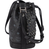 MCM Black Monogram Visetos Studded Crystal Small Bucket Crossbody Bag