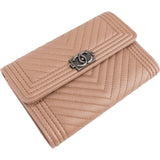 Chanel Quilted Caviar Leather Chevron Small Boy Flap Wallet