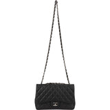 Chanel Quilted Caviar Leather Palladium Jumbo Single Flap Crossbody Bag