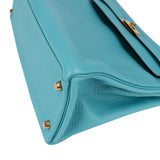 Hermès Taurillon Clemence Leather Gold Kelly 32 Handbag Blue Saint-Cyr