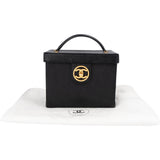 Chanel Black Caviar Leather 24K Gold CC Top Handle Vanity Case Handbag