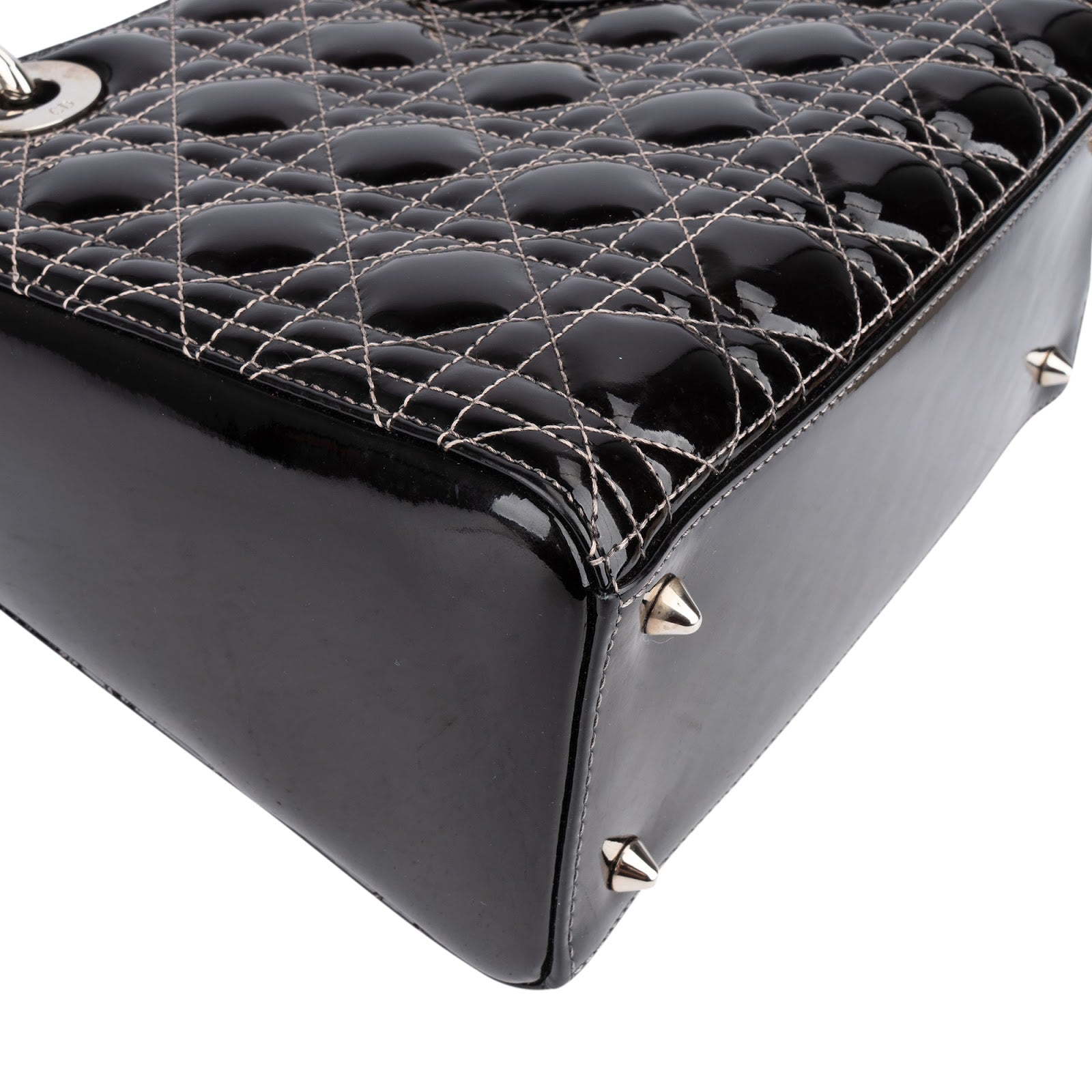 Christian Dior Quilted Patent Leather Lady Dior Handbag - vintageandkickz