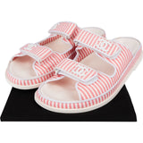 Chanel White Leather Striped Fabric Dad Slides Sandals (38)