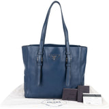 Prada Blue Leather Tote Shoulder Bag