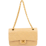 Chanel Quilted Lambskin 24K Medium Gold Double Flap Shoulder Bag