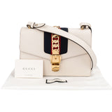 Gucci White Leather Sylvie Shoulder Bag