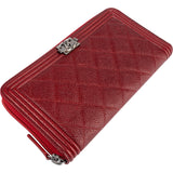 Chanel Caviar Leather Quilted Small Boy Zip Around Wallet