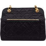 Chanel Navy Quilted Satin Top Bar 24K Gold Single Flap Small Crossbody Bag
