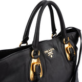 Prada Black Soft Calfskin Buckle Tote Handbag