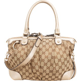 Gucci Monogram GG Canvas Metallic Leather Sukey Handbag