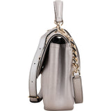 MCM Silver Leather Milla Studded Flap Crossbody Bag
